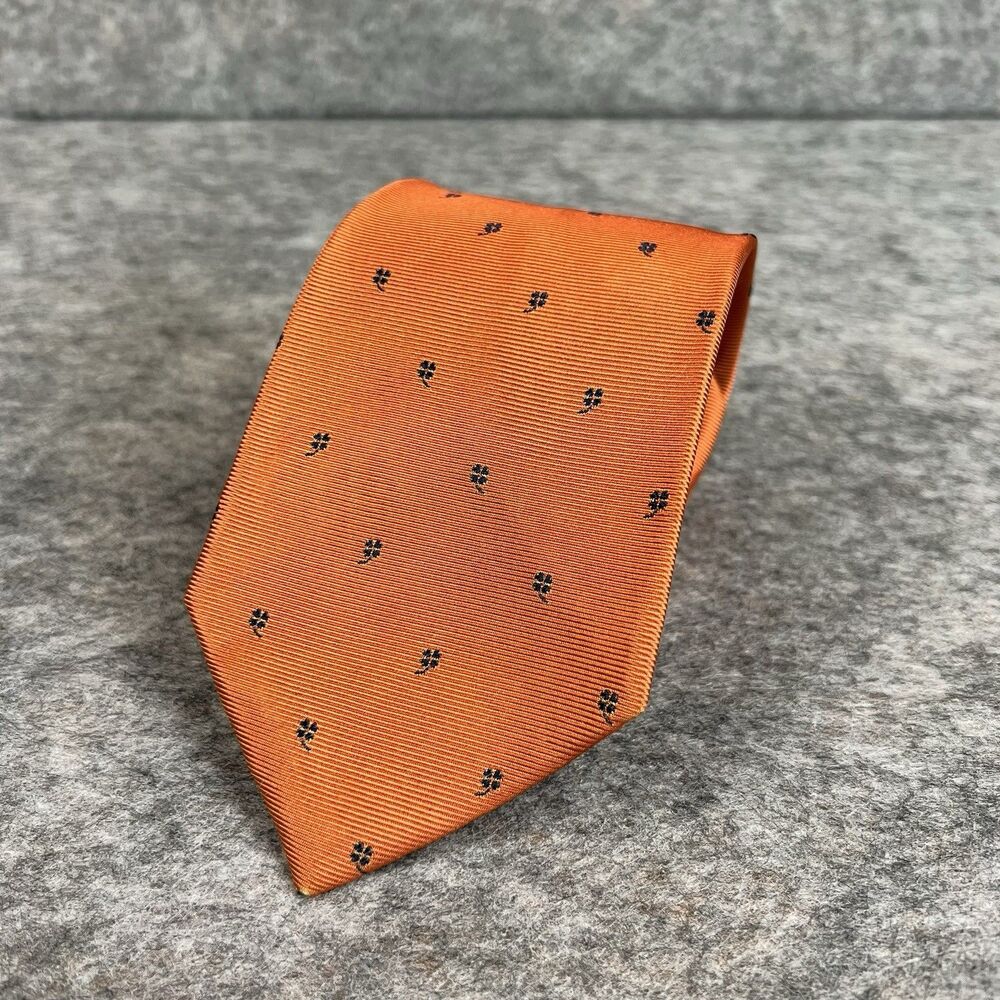Salvador Ferraro Men’s Tie Orange With Blue 4 Leaf Clover Collab W/Azimut Yachts